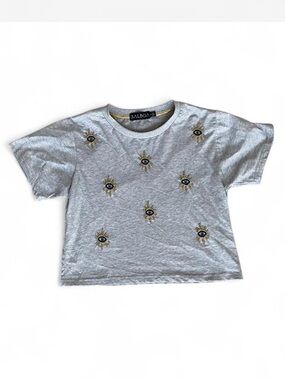 Balboa Women's Gray Embroidered Eye Crop Tee